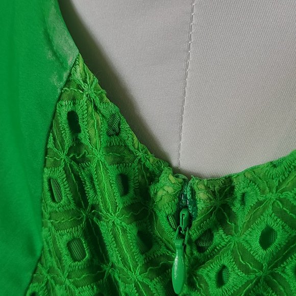 Collette Dinnigan Vibrant Green Pleated Trellis Dress Size 14 - Picture 6 of 11